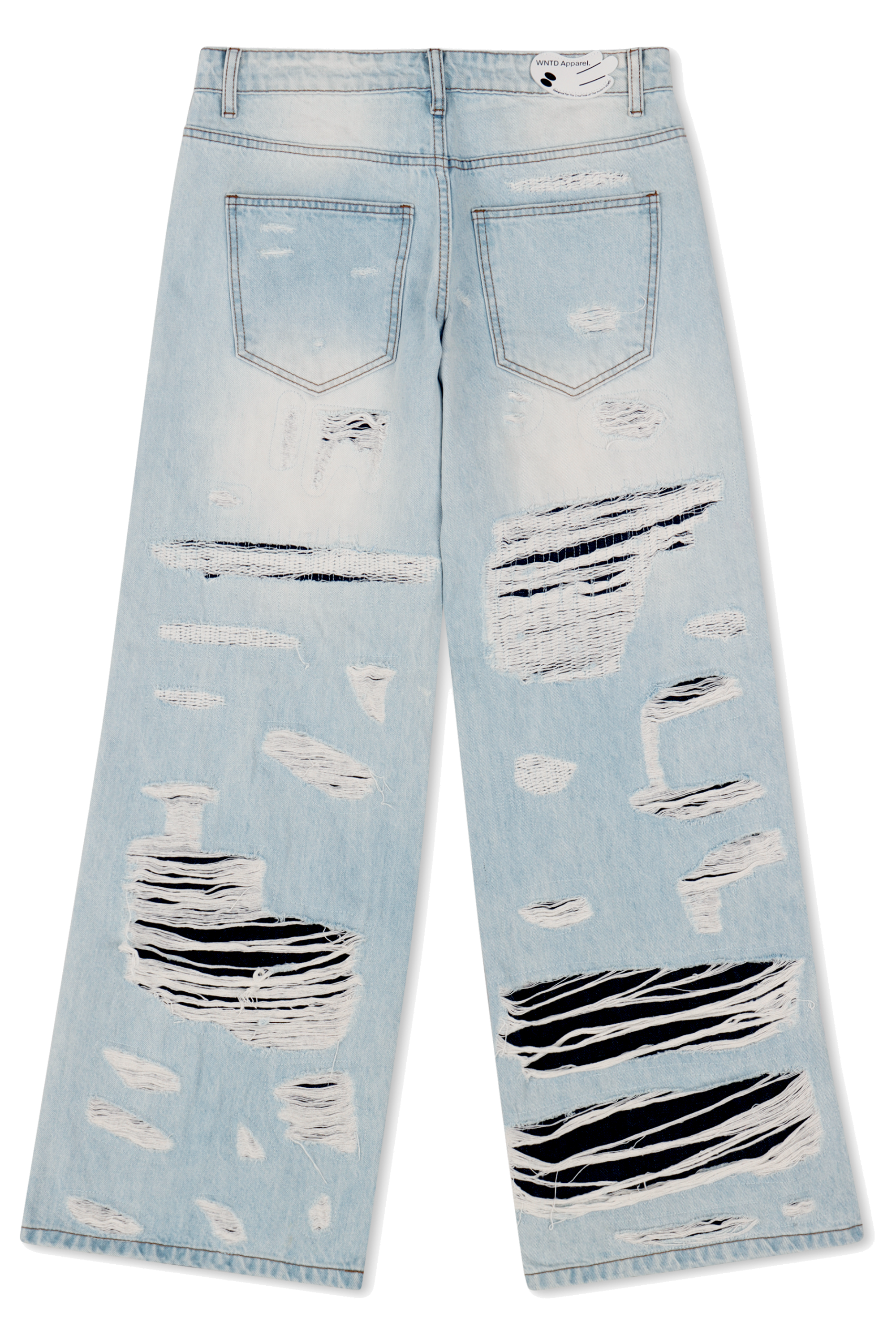 DISTRESSED DOUBLE DENIM PANTS