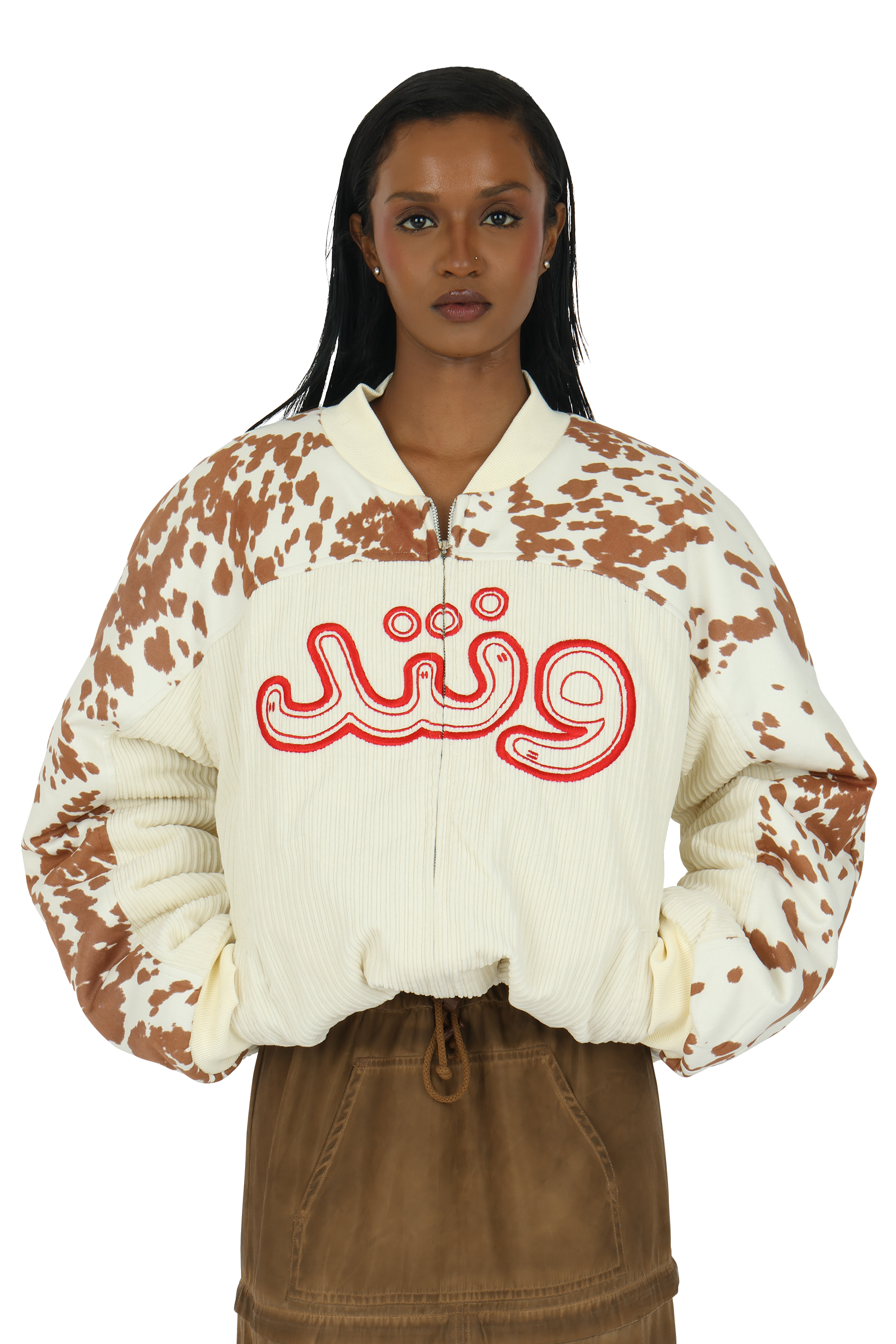 "WNTD" COW SUEDE BOMBER JACKET